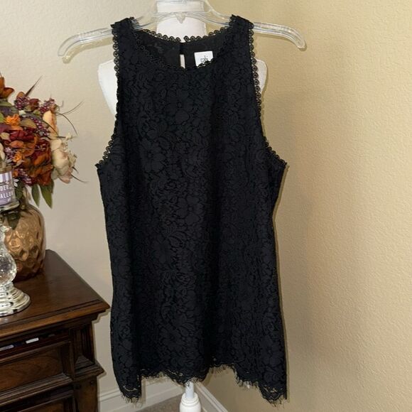 Cabi Style 3605 Display Black Lace Top Womens Scalloped Tank Career Medium - Picture 3 of 4